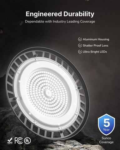 Sunco 2 Pack UFO LED High Bay Lights, Plug & Play, 150W, 19500LM, 6000K
