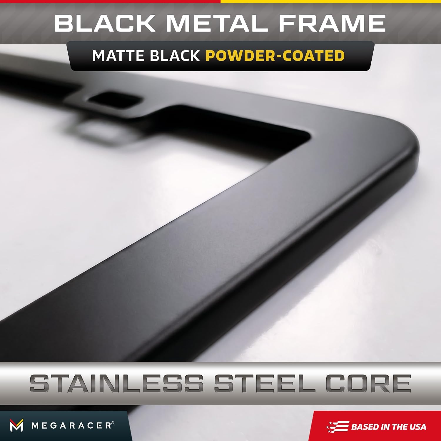 Powder-Coated Matte Black Thin License Plate Frame, 1 Piece, Front or Rear