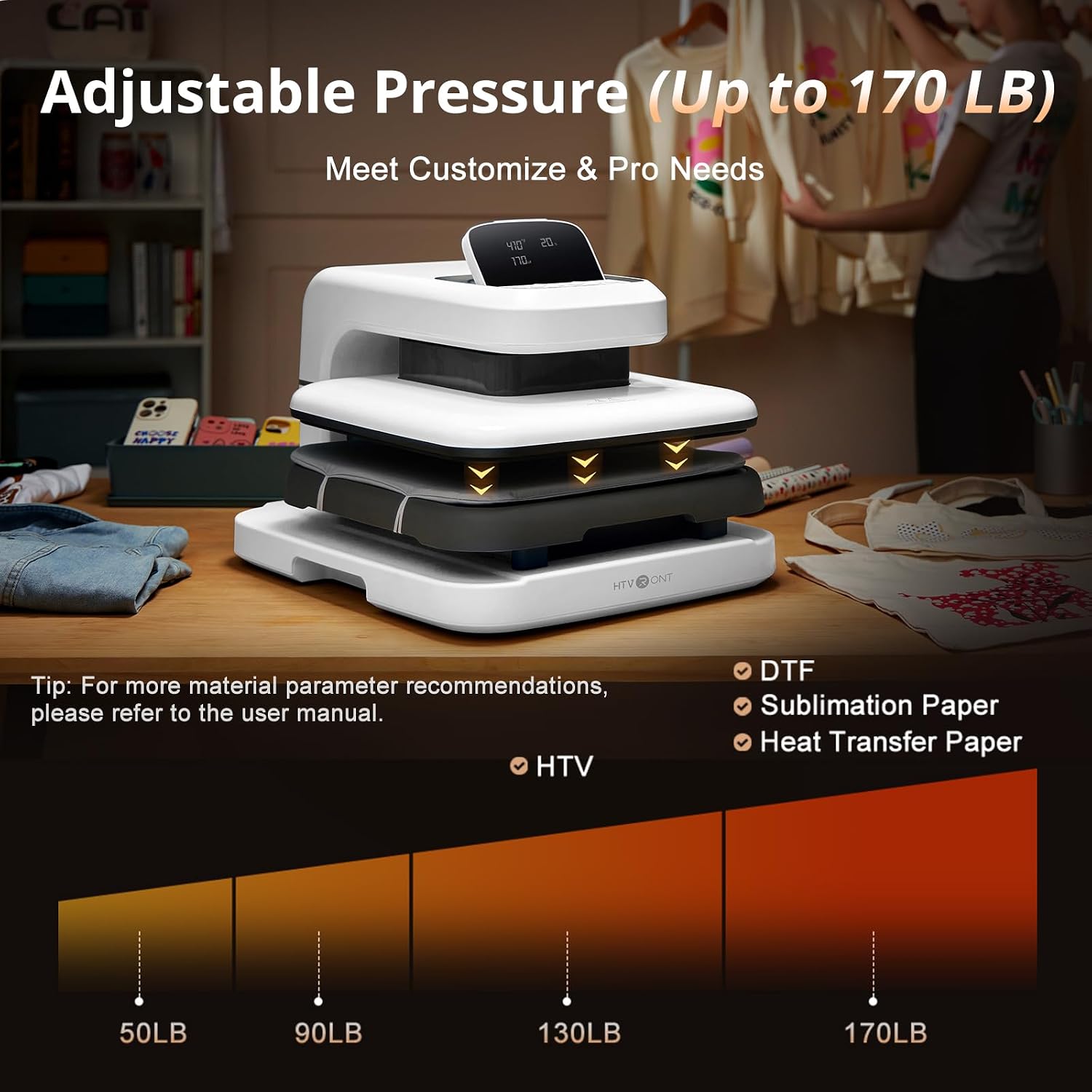 HTVRONT Auto Heat Press 2 - Adjustable Pressure Heat Press Machine 15X15