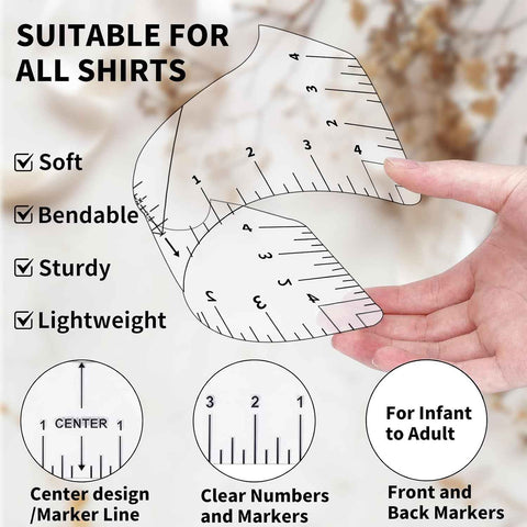 Tshirt Ruler Guide for Vinyl Alignment, T Shirt Rulers to Center Designs, PVC Measurement Template, Craft Sewing Supplies Accessories Tools for Cricut Heat Press & Cameo & HTV Transfer Vinyl