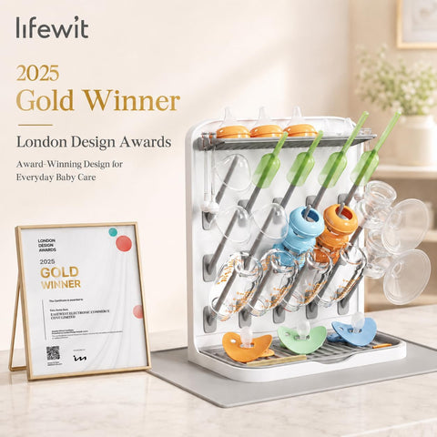 Lifewit 15-Hooks Baby Bottle Drying Rack with Drain Mat for Countertop