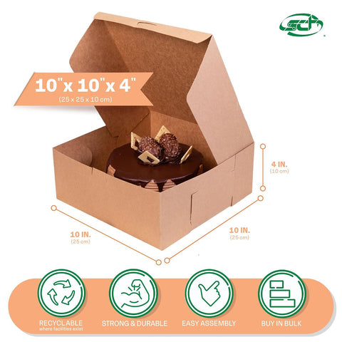 SCT Kraft One-Piece Non-Window Bakery Boxes, 10 x 10 x 4, Brown, Paper, 100/Bundle