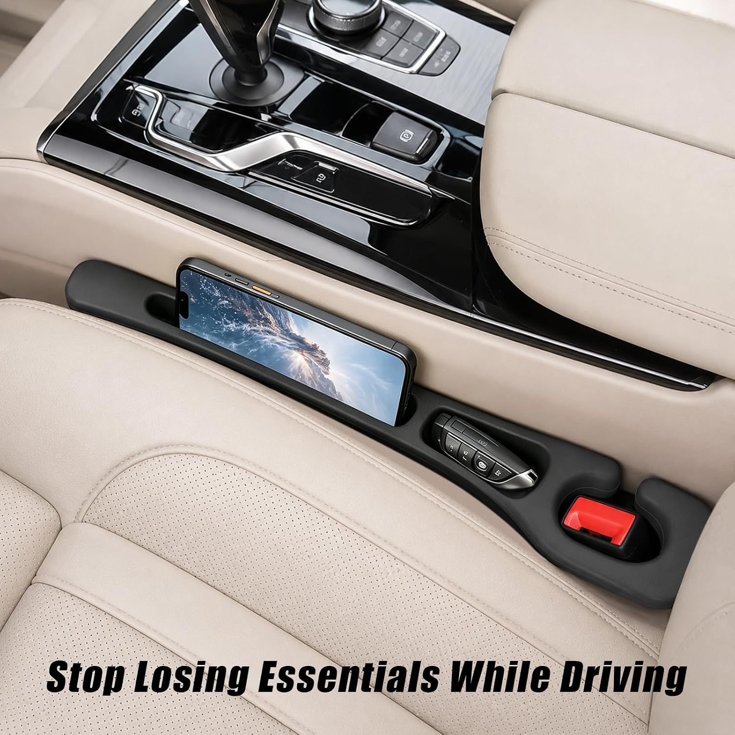 Car Seat Gap Filler Organizer 2 PCS Black Universal Seat Gap Plug Blocker Anti-Drop Console Catcher Phone Keys Storage for Car Truck SUV Auto Accessories Style1