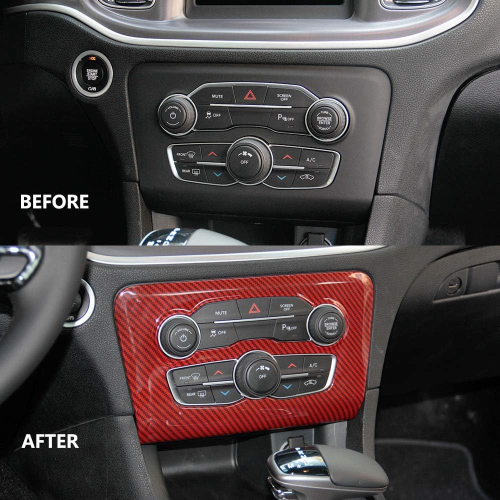 crosselec Carbon Fiber Central Control Air Conditioning A/C Panel Cover tirm for Dodge Charger 2015+ (red)