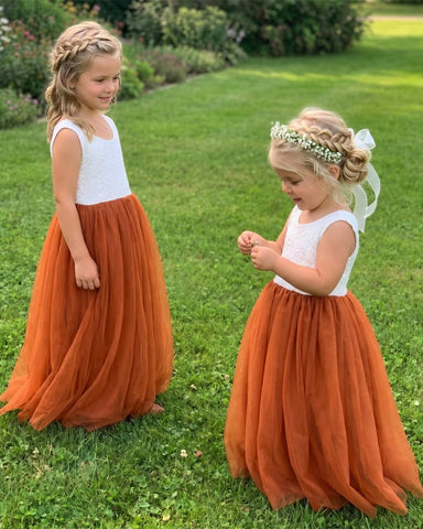 2Bunnies Girl Peony Lace Back A-Line Straight Tutu Tulle Party Flower Girl Dress