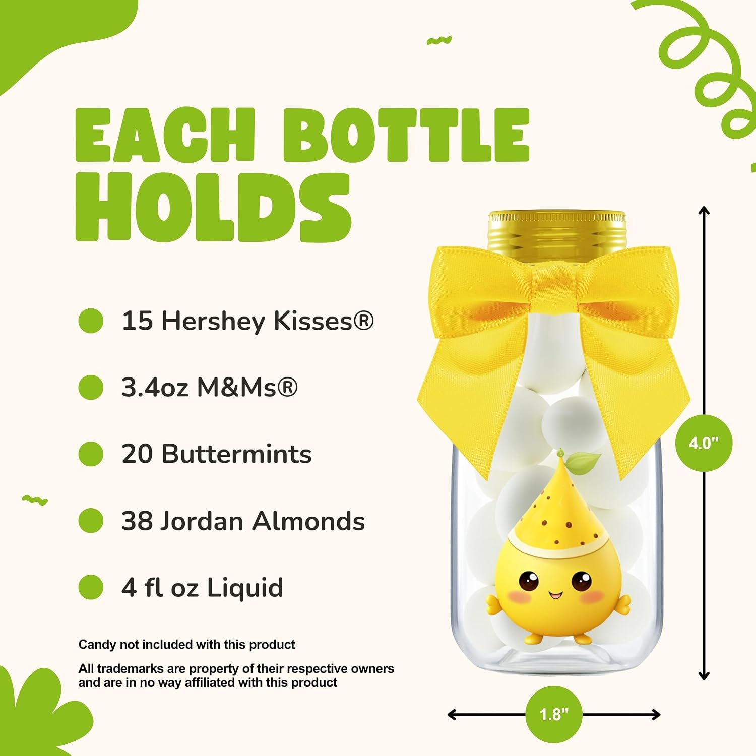 Ethisa Small 12 Pack Lemon Party Favors - DIY Candy Jars with Ribbons and Stickers - Party Decoration Bottles for Wedding, Birthday, and Baby Shower - Lemon Table Centerpieces