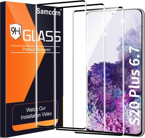 3 Pack Galaxy S20 Plus Screen Protector, HD Clear Tempered Glass, Fingerprint Unlock, 3D Curved, Scratch Resistant, No Bubble for Samsung Galaxy S20 Plus 5G Glass Screen Protector