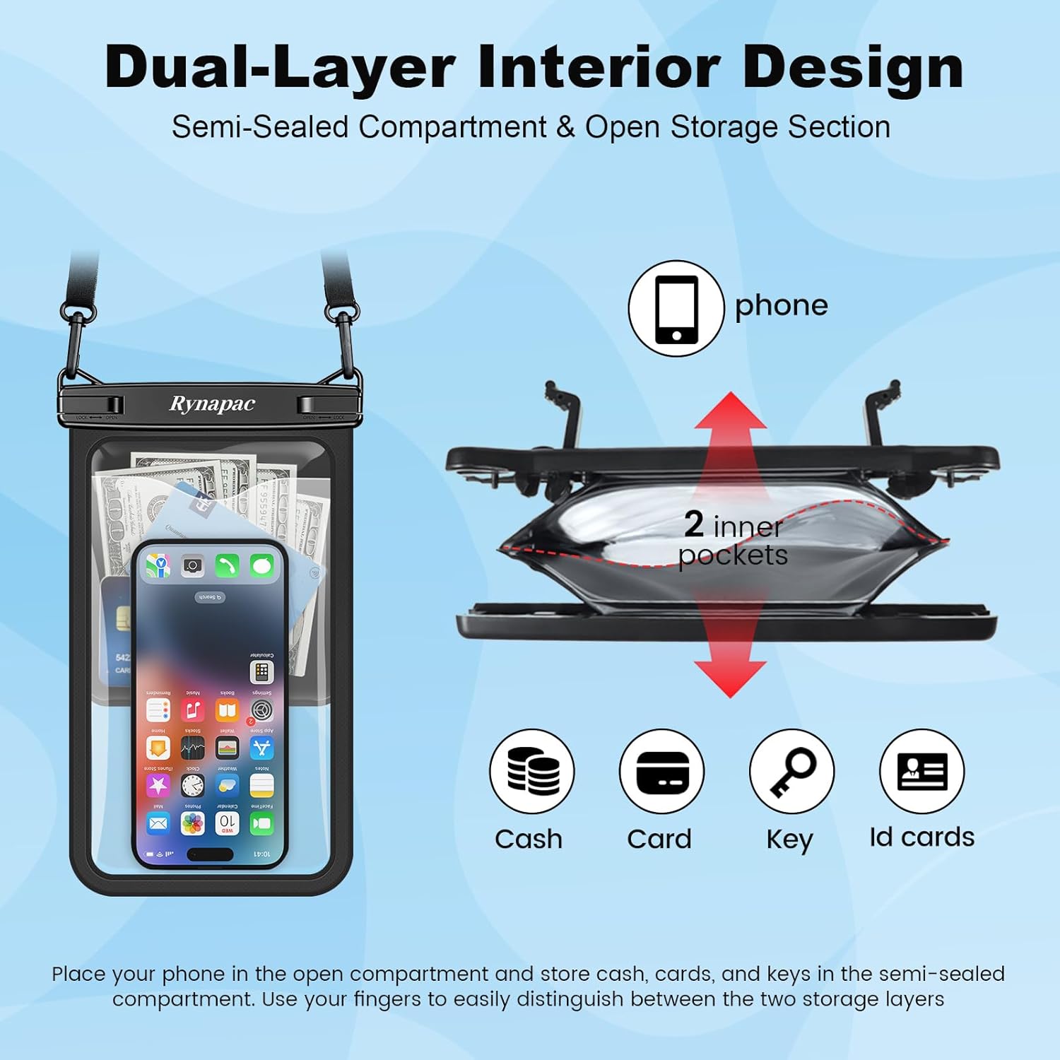 Rynapac Large Waterproof Phone Pouch Up to 10", 2 Pack IPX8 Protector Pouch