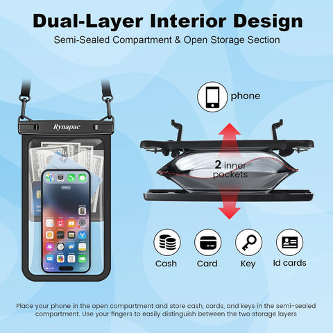 Rynapac Large Waterproof Phone Pouch Up to 10", 2 Pack IPX8 Protector Pouch