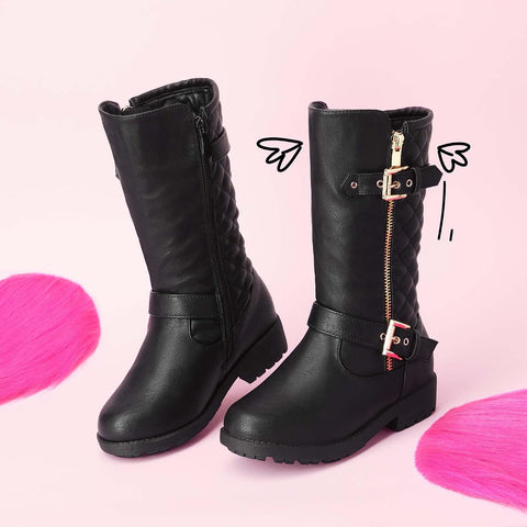 DREAM PAIRS Girls Faux Fur Lining Knee High Winter Motorcycle Riding Boots Toddler/Little Kid/Big Kid