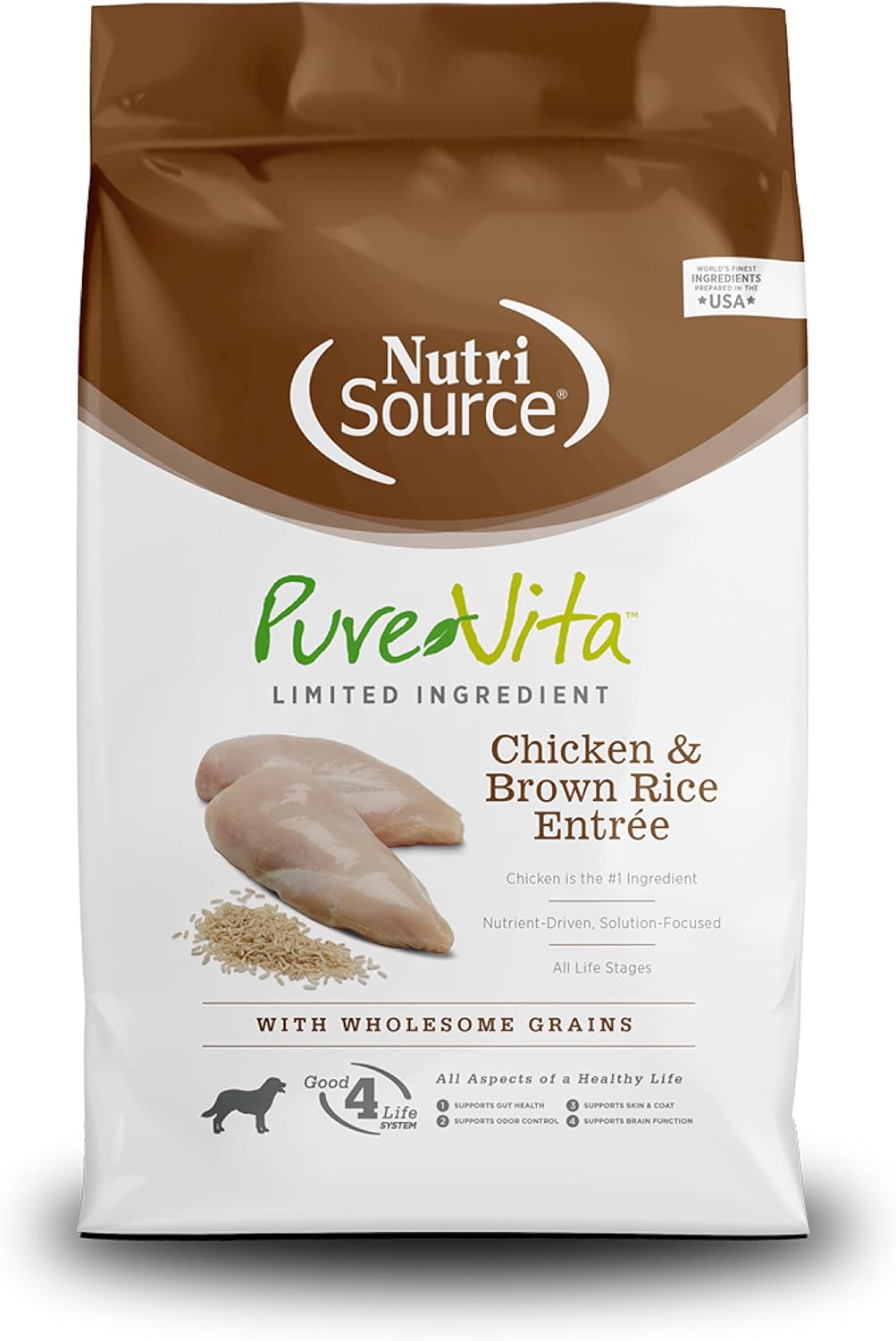 NutriSource Pure Vita Dog Food, Made with Chicken and Brown Rice, with Wholesome Grains, 25LB, Dry Dog Food