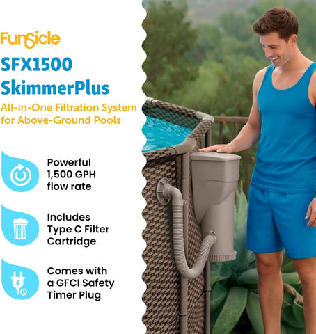 Funsicle SkimmerPlus 1,500 GPH Filter Pump for Above Ground Swimming Pools