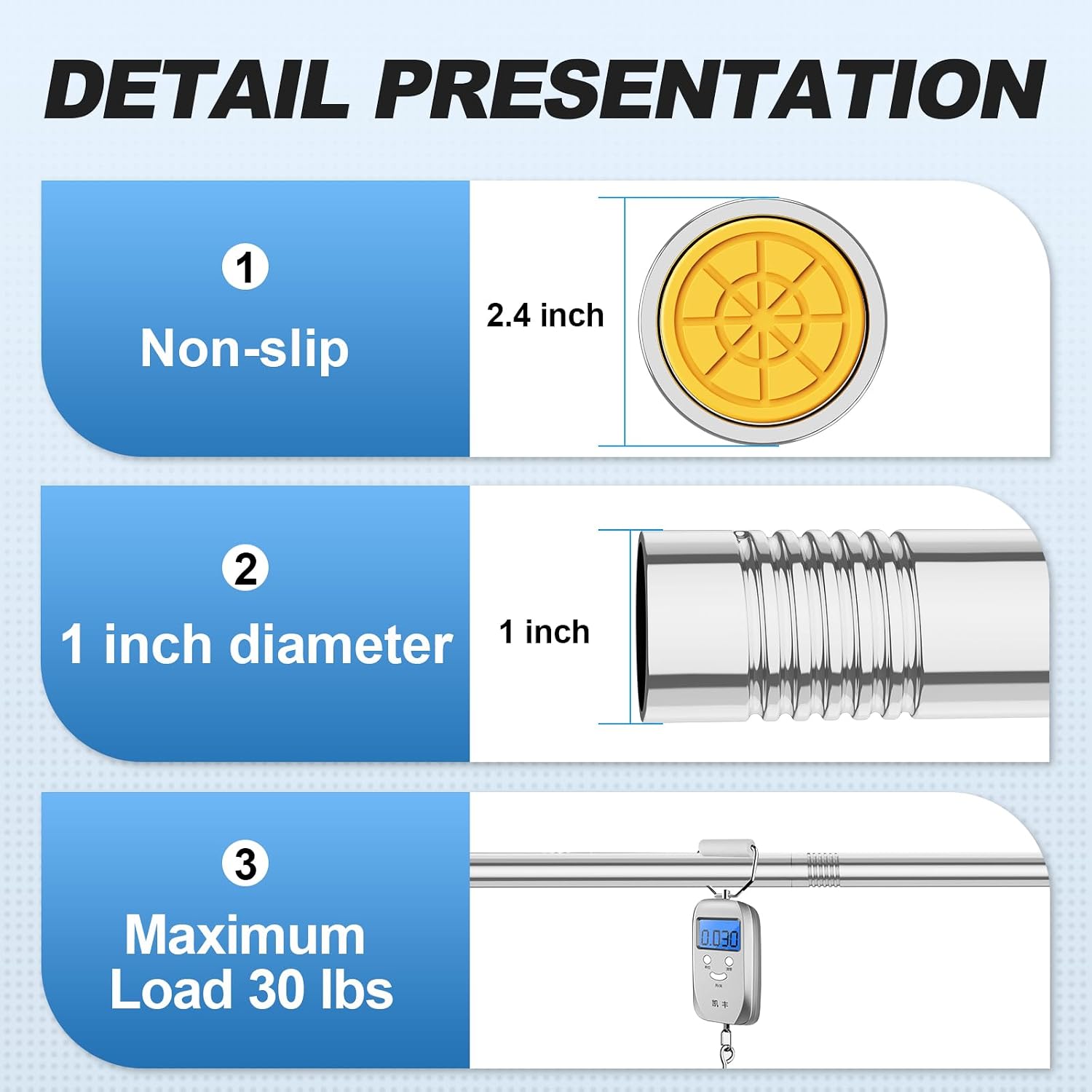 CorkLatta Chrome Shower Curtain Rod 31 to 80 Inch,1 Inch Diameter Adjustable Spring Tension Curtain Rod No Drilling Stainless Steel Telescoping Rod,No Rust