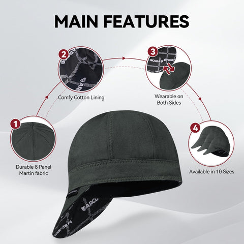 ARCCAPTAIN Reversible Welding Cap, 8-Panel FR Welders Cap, Army, 7 5/8
