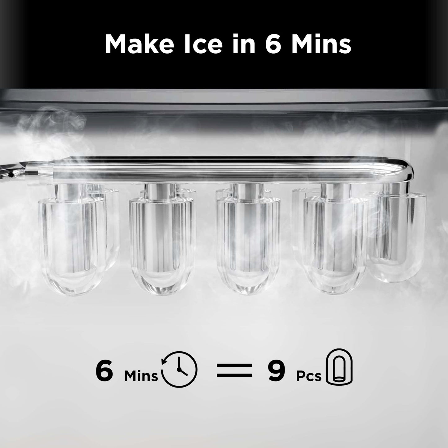 Silonn Countertop Ice Maker, 9 Ice Cubes in 6 Mins, 26 Lbs in 24 Hrs, Compact Ice Machine with Ice Basket & Scoop, 2 Ice Sizes, Self-Cleaning Ice Maker for Home/Party/Office/Bar/Dorm, Black