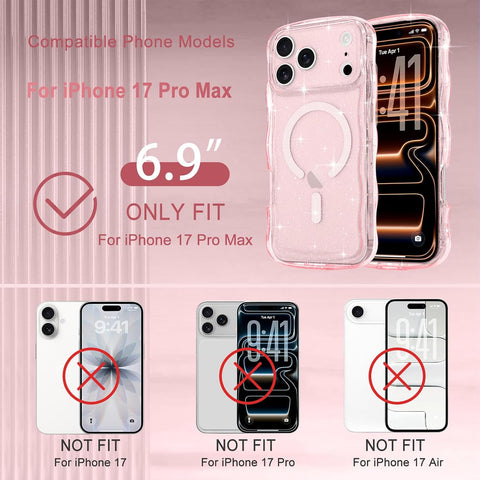 Pepmune Magnetic for iPhone 17 Pro Max Case Clear Glitter, Pink