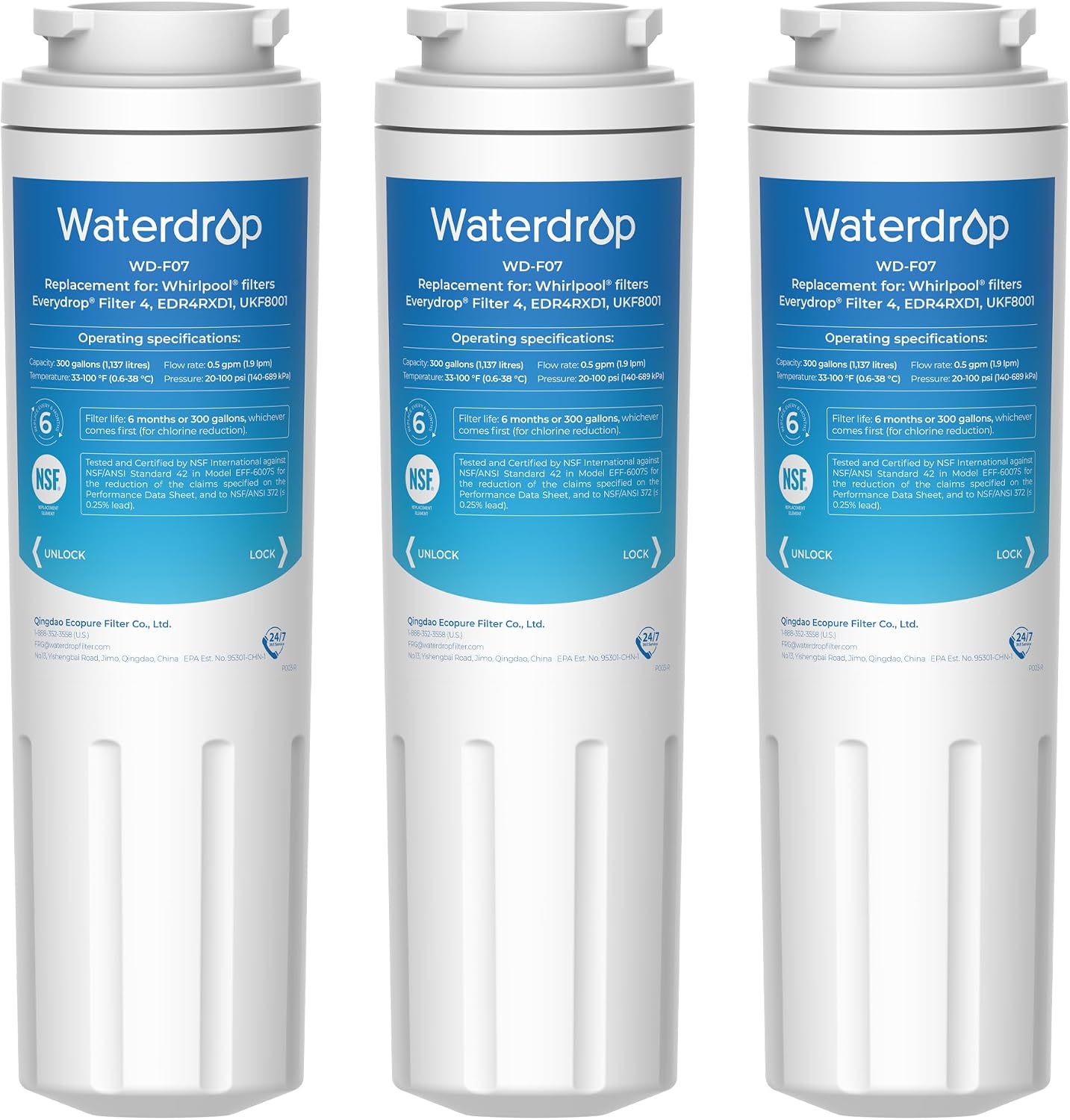 Waterdrop UKF8001 Water Filter Replacement for EveryDrop® Filter 4, 3 Pack
