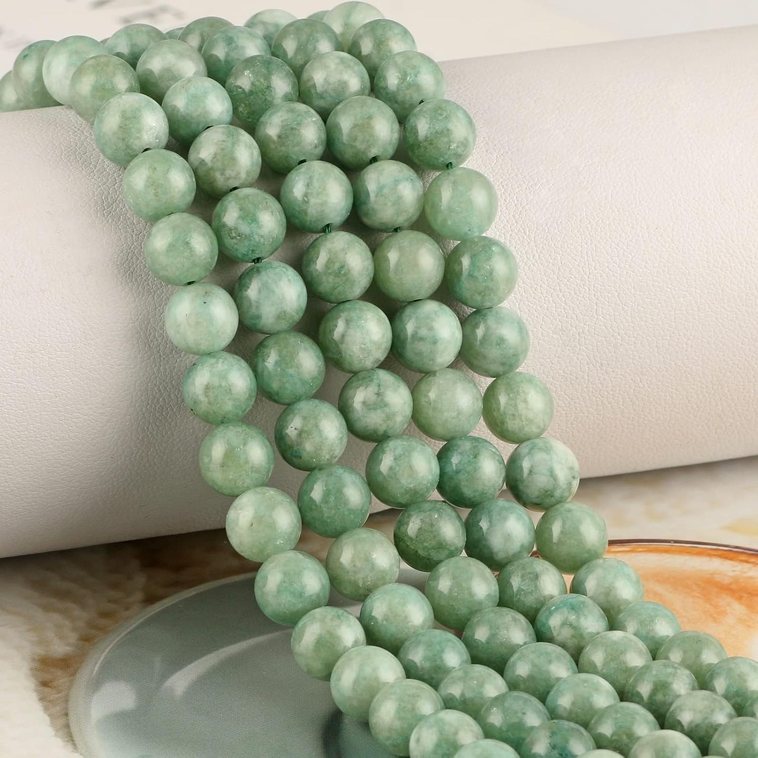 100Pcs 6mm Natural Smooth Burmese Jade Beads Round Loose Gemstone Stone Beads for Jewerly Making with Crystal Stretch Cord