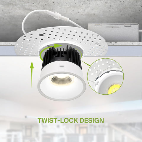 ASD 4 Inch Trimless LED Recessed Ceiling Light Fixture, 120-277V Multi-Voltage Commercial Downlight, 15W 1082 Lumens, 5CCT 2700K-5000K, 0-10V Dimmable, CRI90+, Anti-Glare, IC & Wet Rated, ETL