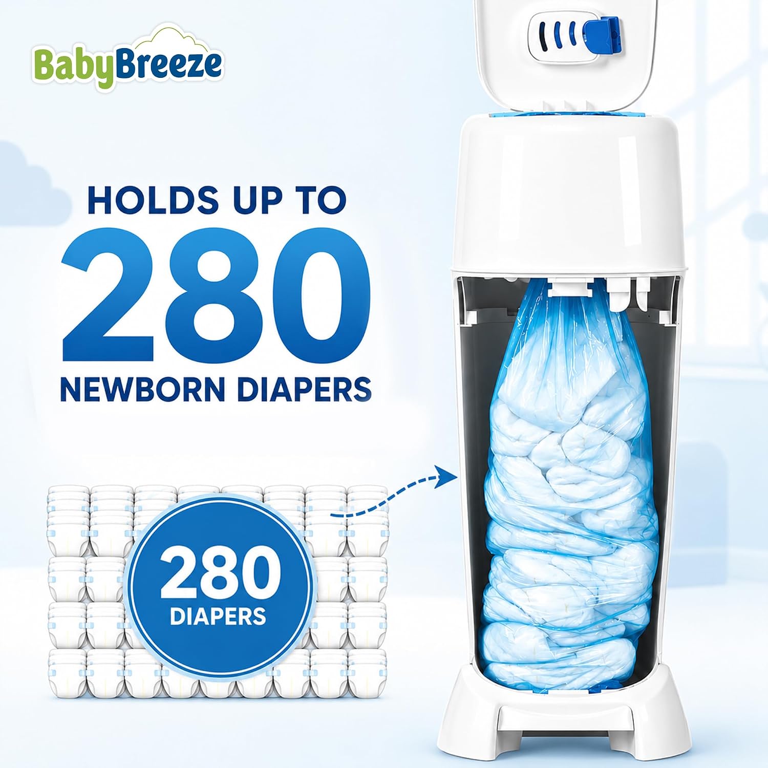 BabyBreeze Diaper Pail Refill Bags for Diaper Genie, 5-Pack, 1400 Count