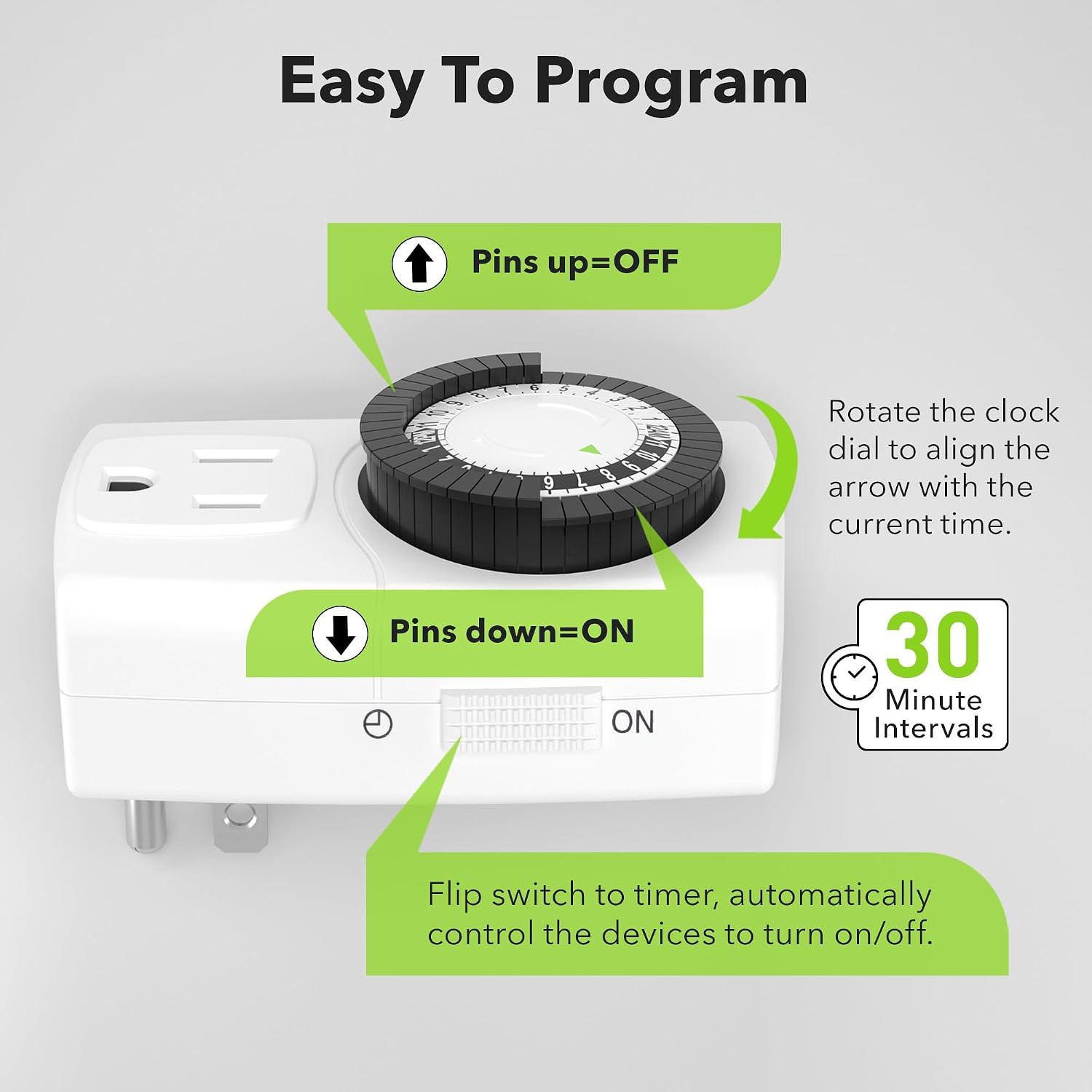 BN-LINK U47 Indoor Mini 24-Hour Mechanical Outlet Timer, 3-Prong, 2-Pack