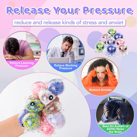 VESPRO 12 Pack Fidget Stress Balls for Adults, Cute Octopus Stress Ball
