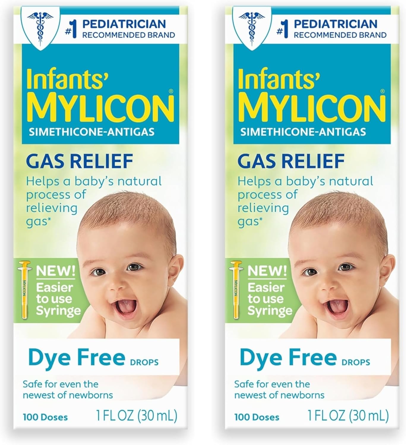 MYLICON Infant & Baby Gas Relief Drops, Dye-Free, 1 Oz (2 Pack) New Syringe