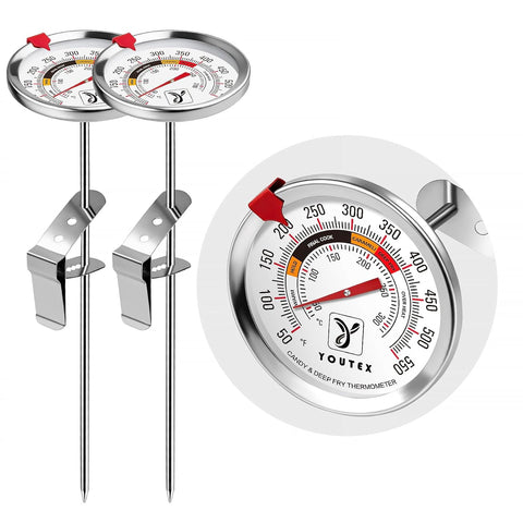 2-Pack Candy Thermometer with Pot Clip - Oil Thermometer for Frying
