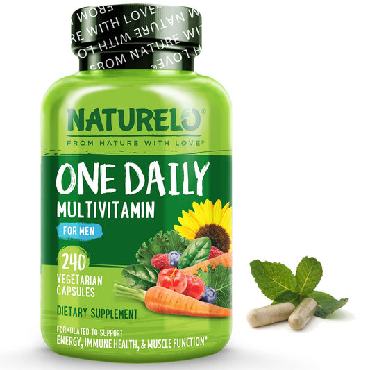 NATURELO Mens Multivitamins - One Daily Multivitamin for Men with Vitamins, Minerals & Organic Whole Foods, Boost Energy & Health, Non-GMO, 240 Vegetarian Capsules