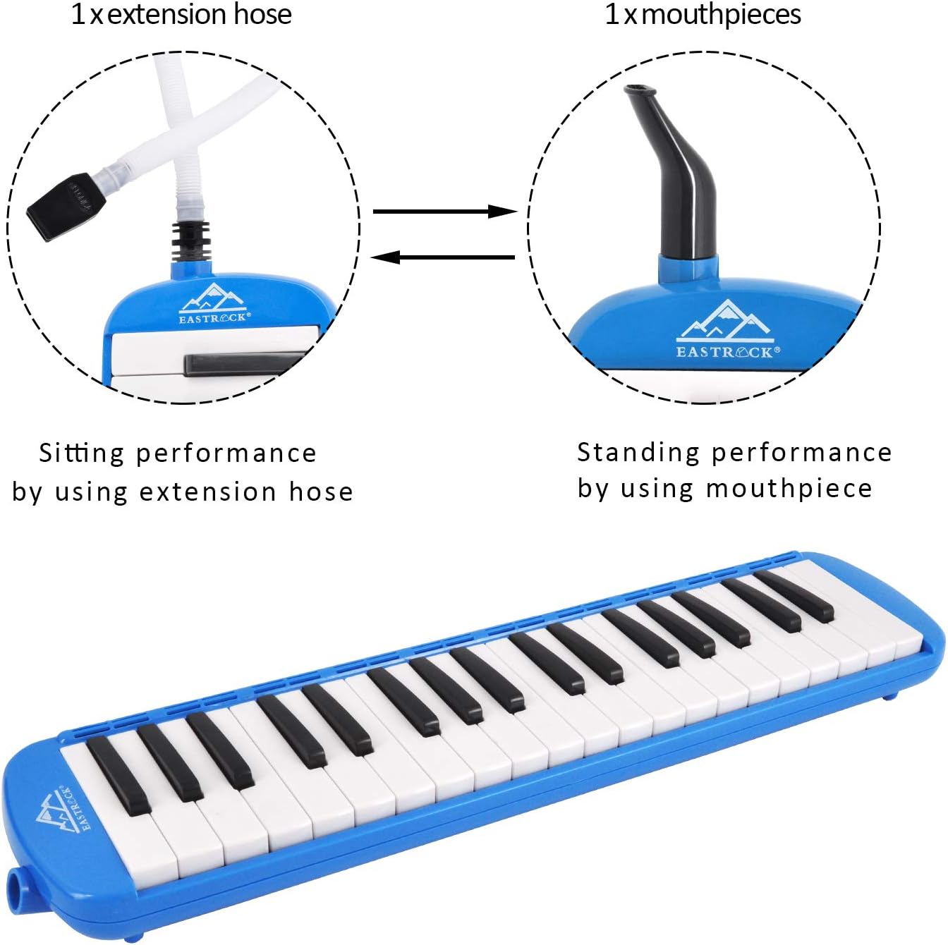 EastRock 37 Key Blue Melodica Keyboard Soprano Piano Instrument with Case