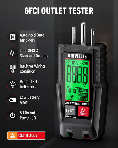 KAIWEETS Electrical Test Kit KIT01, Digital Multimeter, Smart Non-Contact Voltage Tester & GFCI Outlet Tester with LCD, Complete Set with Carrying Case & Batteries for Electrician, DIY & HVAC