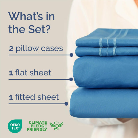 Full Size 4 Piece Sheet Set - Breathable & Cooling Sheets - Denim Blue