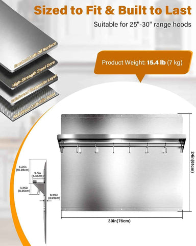 24 x 30 In Stainless Steel Backsplash for Stove