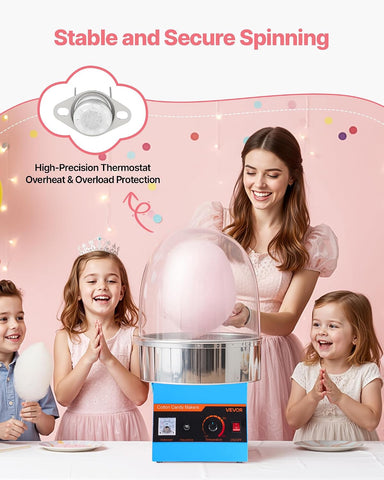 VEVOR Electric Cotton Candy Machine, 1000W Commercial Floss Maker With Cover, Commercial Cotton Candy Machine w/Stainless Steel Bowl & Sugar Scoop, Ideal for Carnival, Birthday, Family Party, Blue