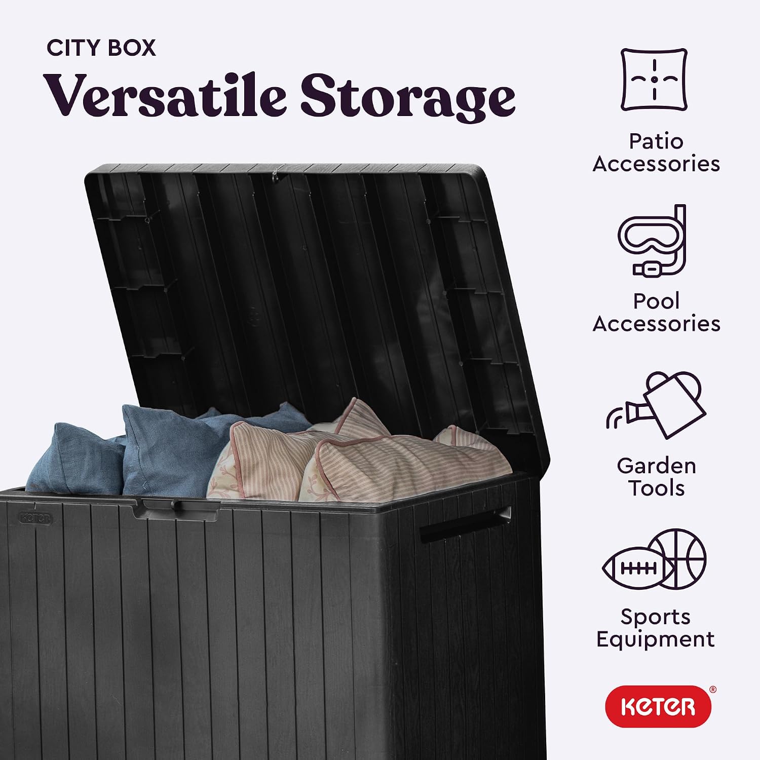 Keter City 30 Gal Outdoor Storage Box and Patio Side Table