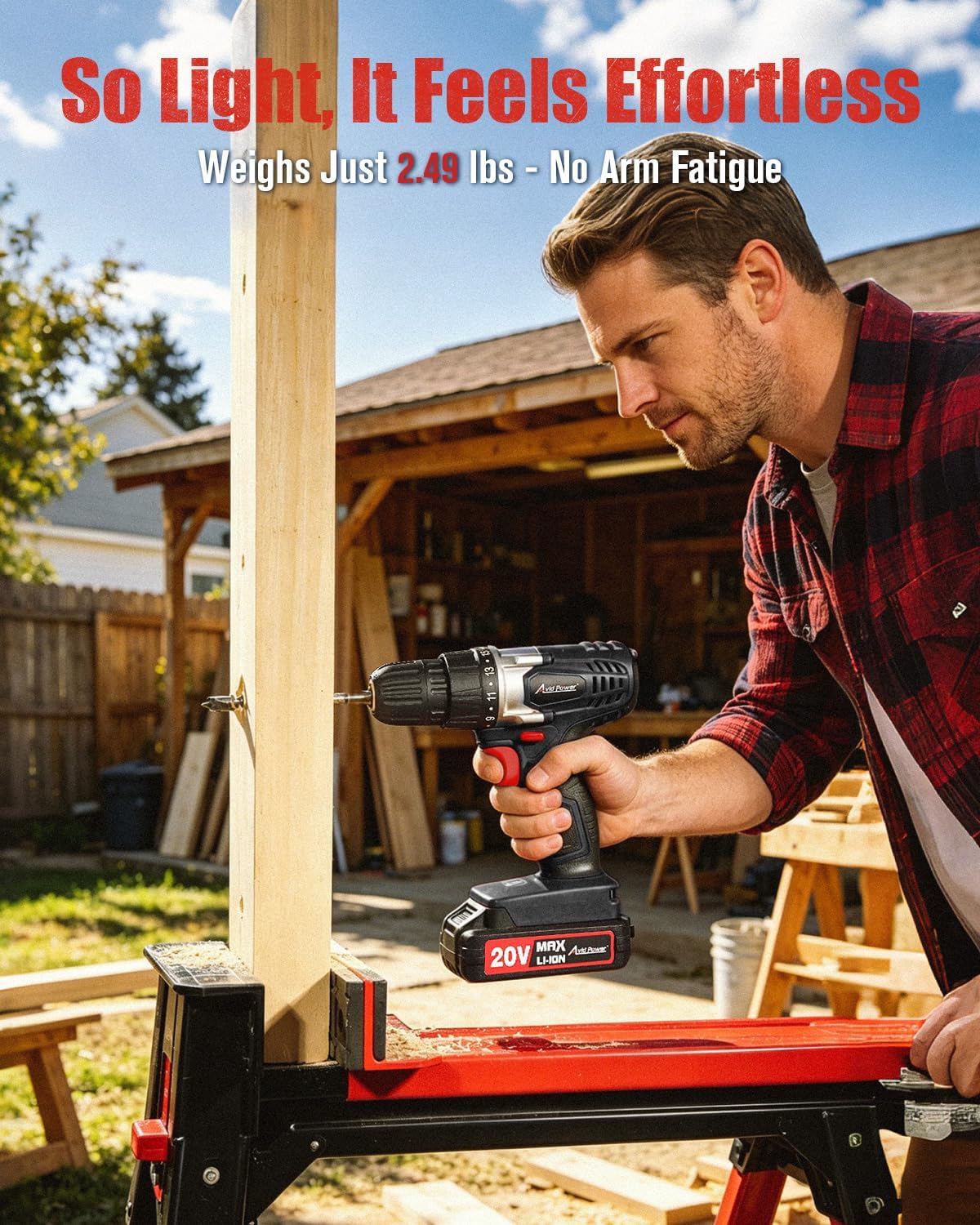 AVID POWER 20V Cordless Electric Drill Set 3/8“ Power Driver Kit for DIY