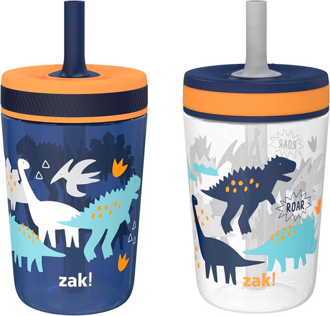 Zak Designs Kelso Toddler Cups For Travel or At Home, 15oz 2-Pack Durable Plastic Sippy Cups With Leak-Proof Design is Perfect For Kids (DinoRoar, Zaksaurus)
