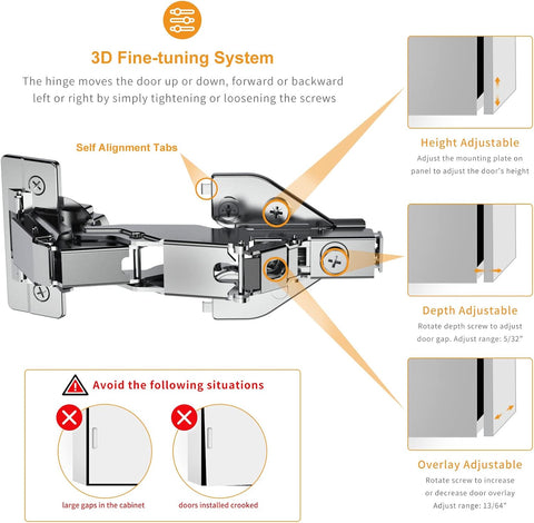 Chibery 2 Pack 165 Degree Lazy Susan Hinge, Face Frame, CLIP ON Plate for Easy Installation, Soft Close Multi-pivot Concealed hardware for Corner Kitchen Cabinet, Cupboard Folded, Folden Door, Closets