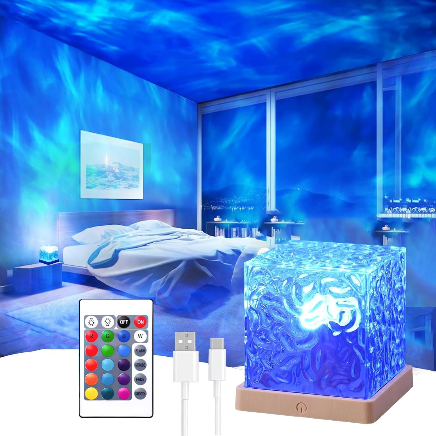 Ocean Wave Projector Light, Rechargeable Shower Light Ocean Lamp 16 Color