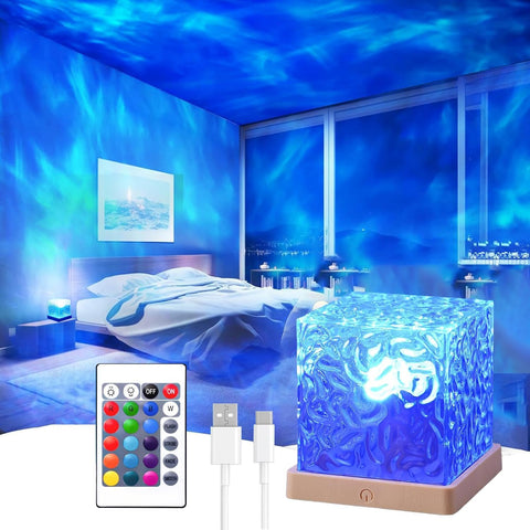 Ocean Wave Projector Light, Rechargeable Shower Light Ocean Lamp 16 Color