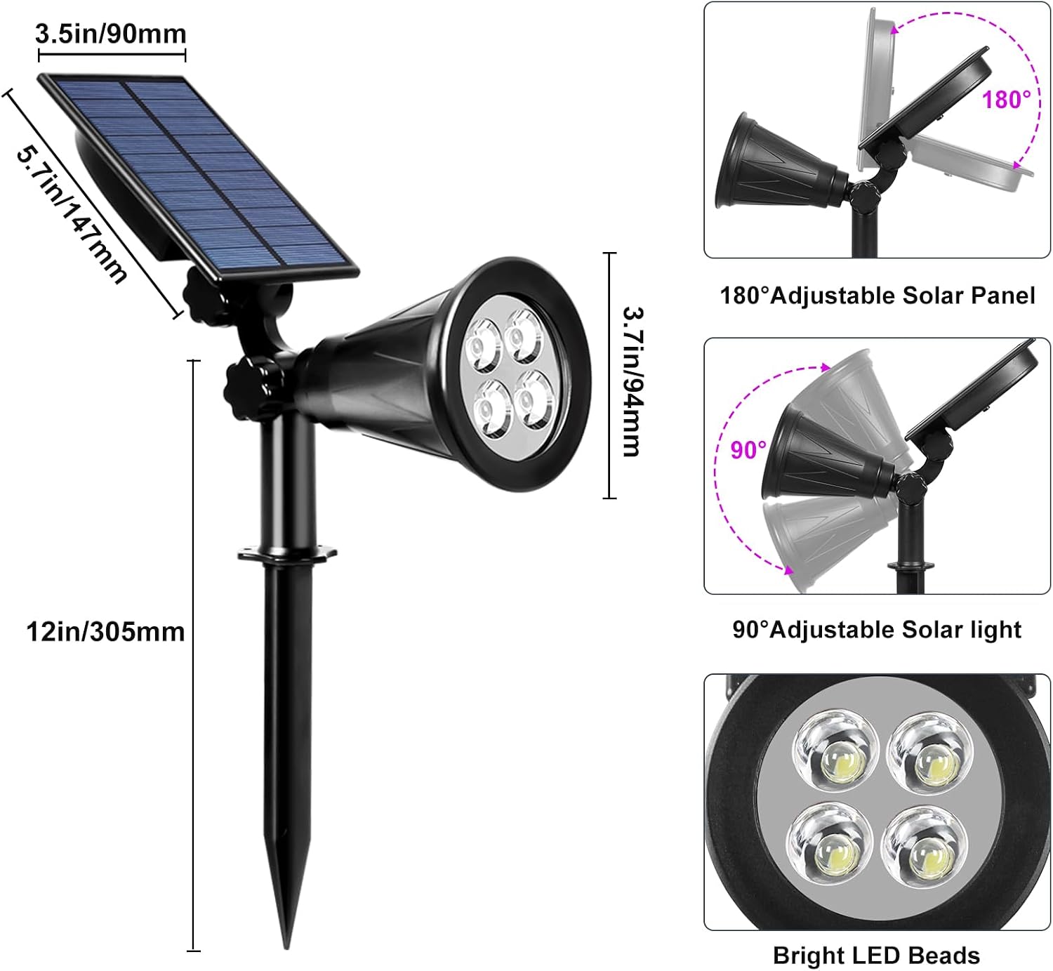 T-SUN Purple Solar Spot Lights Outdoor, Solar Black Lights Outdoor,2 Pack