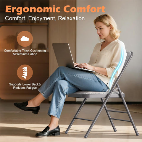 VTOY Commercial Grade Folding Chair with Padded Fabric Cushion（16"X16" |Double-hinged Legs Luxury Style|4.5kg Capacity Max Weight 150Kg for Home and Office,Indoor and Outdoor Events (4, Fabric-Beige)