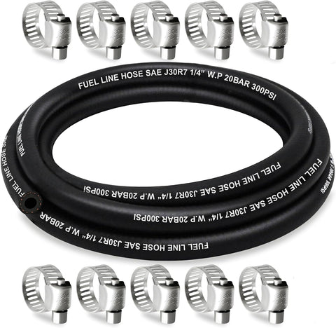 Fuel Line Hose 1/4 Inch ID, 10FT Fuel Hose, with 10 Clamps