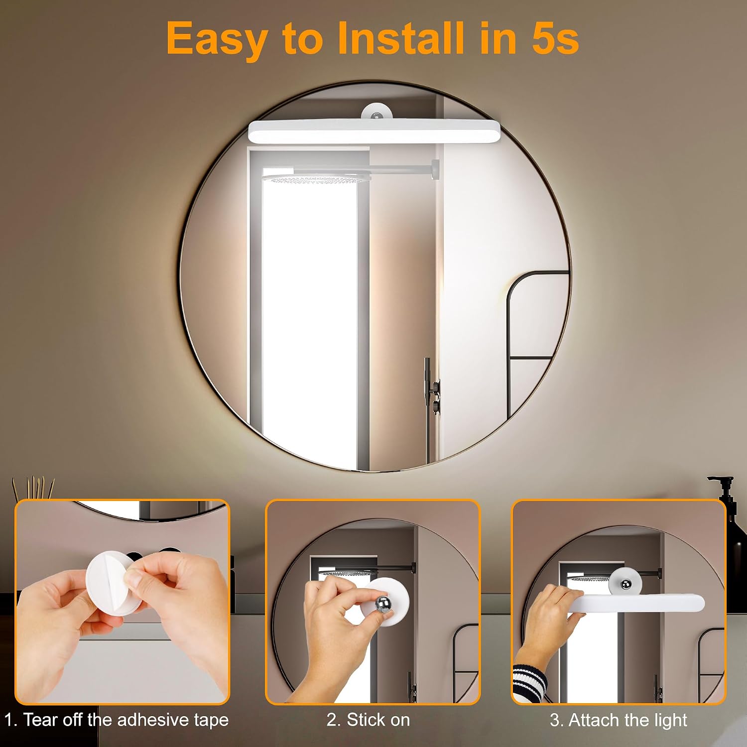Benreom Rechargeable Vanity Lights for Mirror, Wireless LED Stick On Light