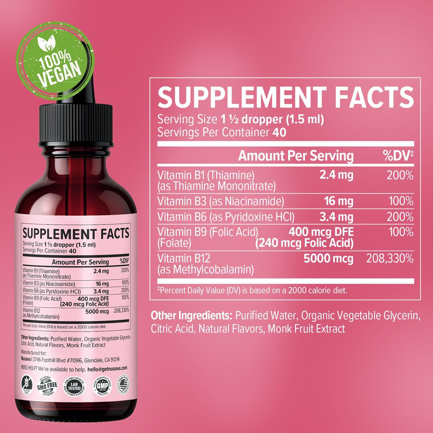 NUSAVA B12 Liquid Drops 5000mcg, Strawberry, Pack of 4