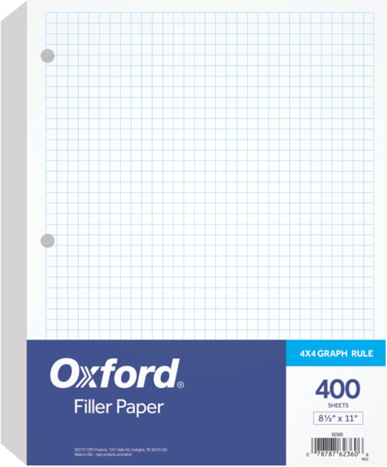 Oxford Filler Paper, 8-1/2" x 11", 4 x 4 Graph Rule, 3-Hole Punched, Loose-Leaf Paper for 3-Ring Binders, 400 Sheets Per Pack (62360),White (Pack of 10)