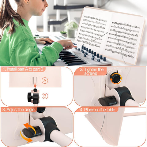 Mdvora 1 Pack Adjustable Pink Sheet Music Stand, with Carry Bag Clip Holder