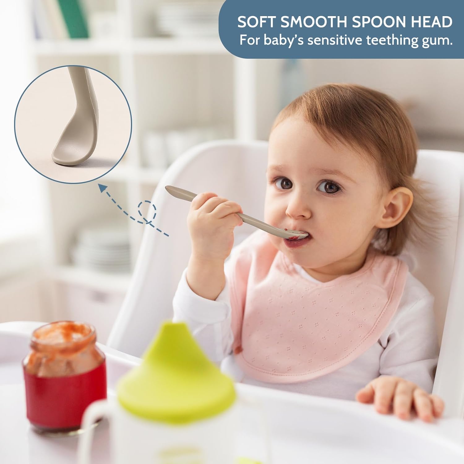 6 Piece Silicone Baby Feeding Spoons, First Stage Infant Soft-Tip Easy on Gums, Training Spoon Self-feeding, Utensils Supplies, Dishwasher & Boil-proof - Blue