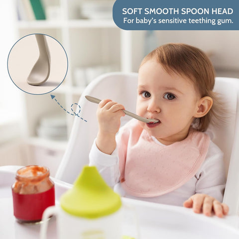 6 Piece Silicone Baby Feeding Spoons, First Stage Infant Soft-Tip Easy on Gums, Training Spoon Self-feeding, Utensils Supplies, Dishwasher & Boil-proof - Blue