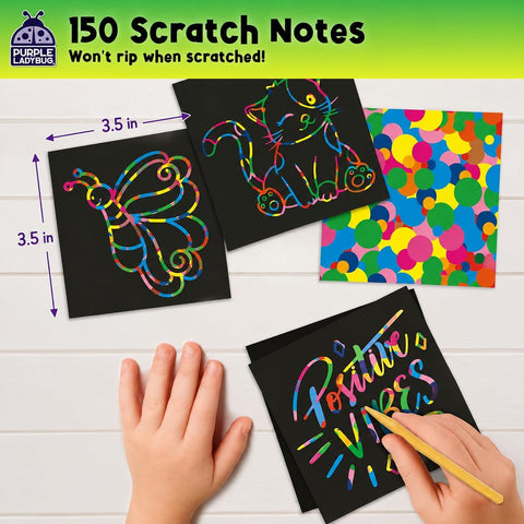 Rainbow Scratch Art for Kids - 150 Pcs Rainbow Scratch Art Paper Mini Notes